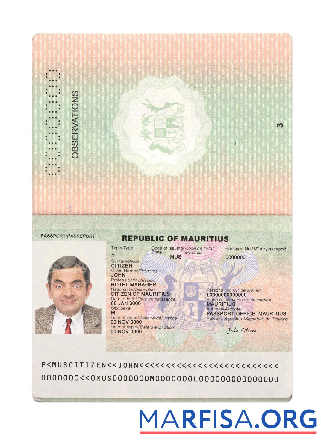 Blank Mauritius passport 2017 present download for verification